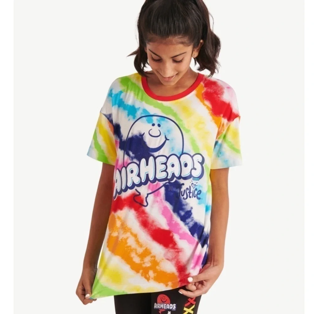Justice x Airheads Rainbow Glitter Tie-Dye Short Sleeve Tee Girls Size XL NWT!